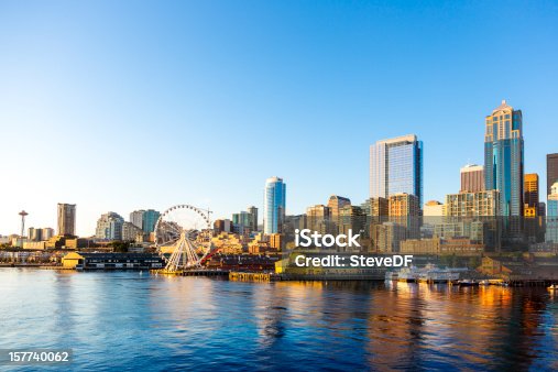 istock Seattle Downtown Waterfront with Space Needle and Great wheel 157740062