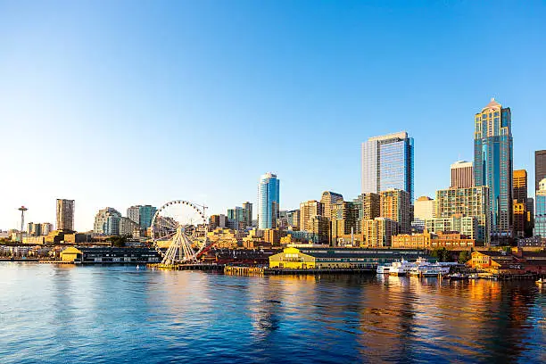 Photo of Seattle Downtown Waterfront with Space Needle and Great wheel