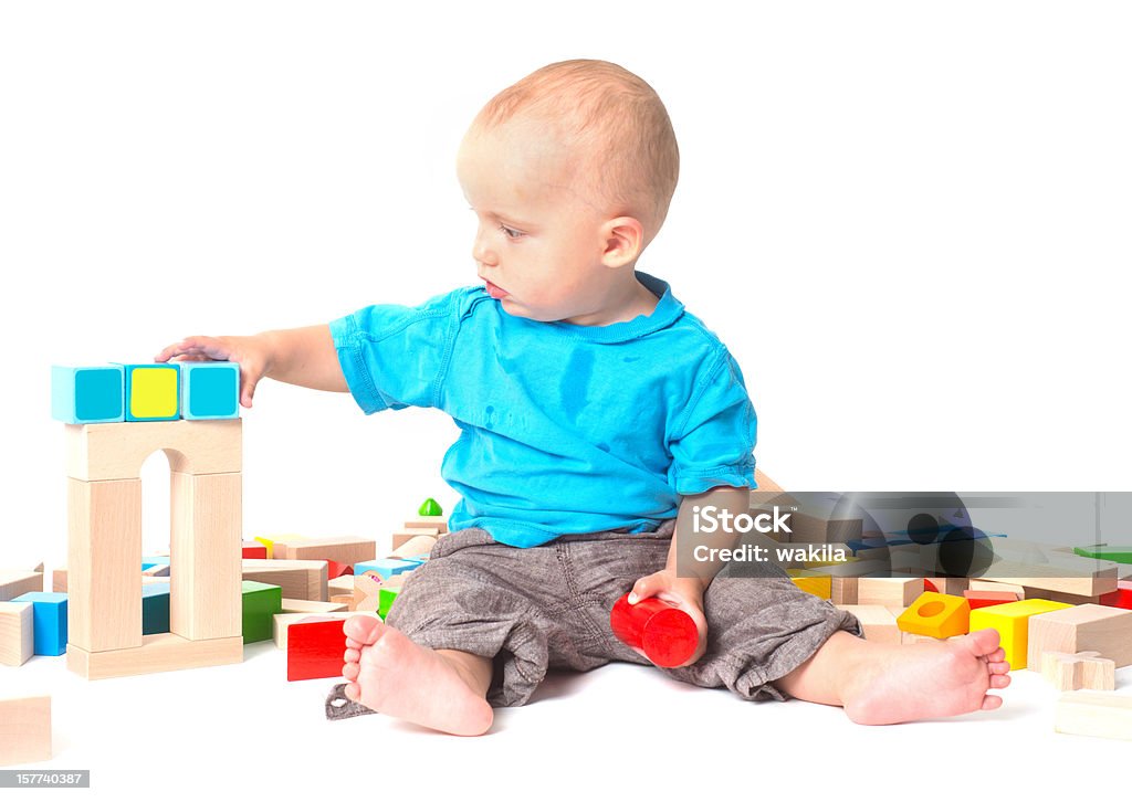 playing Baby building bricks toys copyspace  12-17 Months Stock Photo