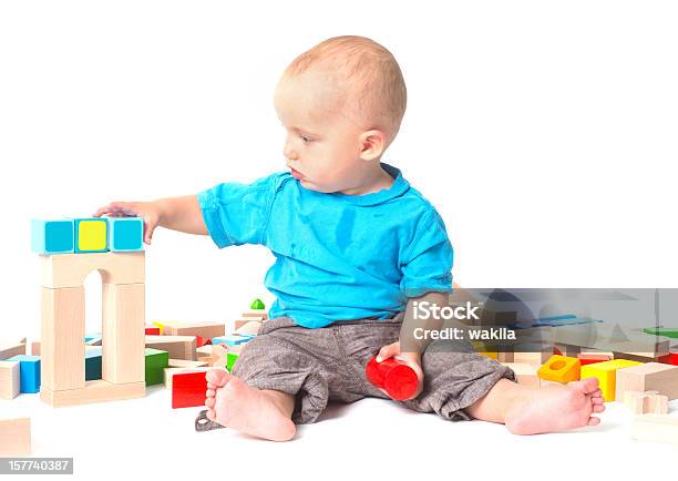 Playing Baby Building Bricks Toys Copyspace Stock Photo - Download Image Now - 12-17 Months, Activity, Baby - Human Age