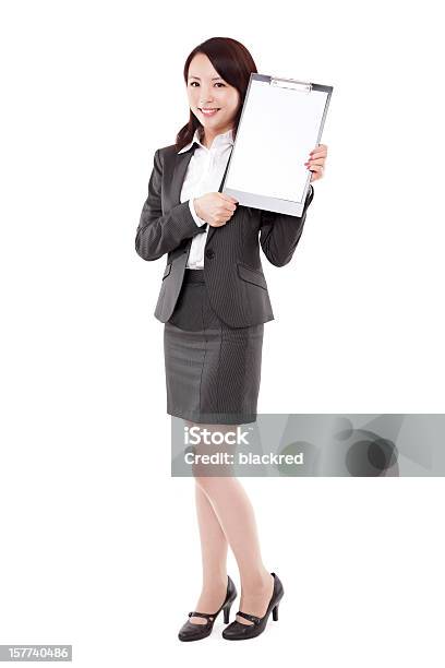 Asian Businesswoman With Blank Signage On White Background Stock Photo - Download Image Now