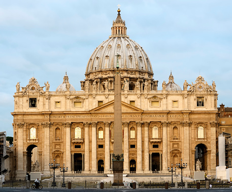 Vatican City, Vatican - 27 November, 2022: detail of Saint Peter's Basilica and obelisk in the Vatican