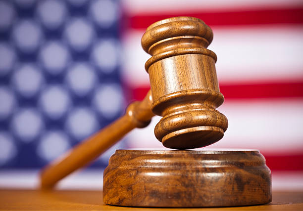 Table and chair in the courtroom of the judiciary.