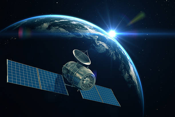 telecomunicazioni - satellite view earth globe sunrise foto e immagini stock
