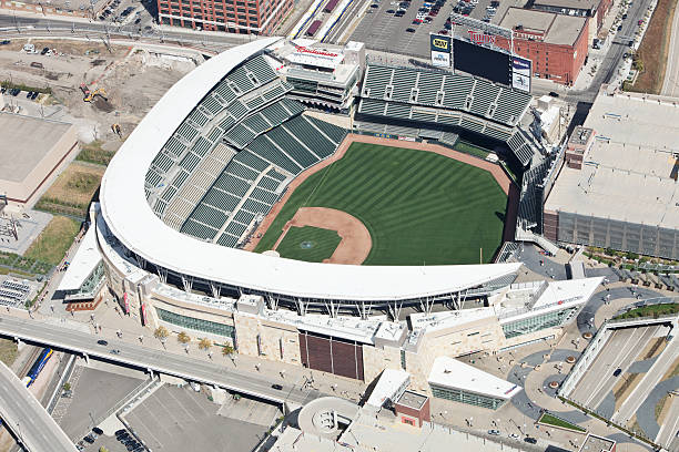 Target Field Minnesota Twins Stadium Aerial  american league baseball stock pictures, royalty-free photos & images