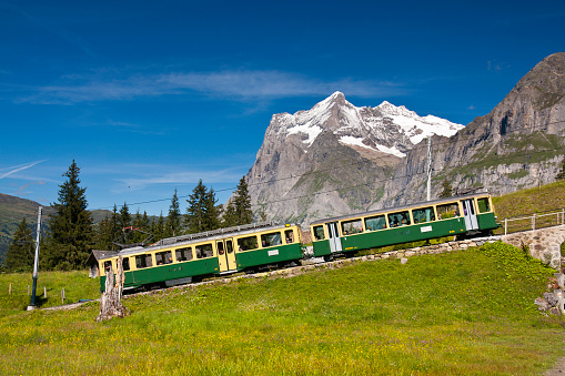 People ride the Schafbergbahn steam train to the top of mount Schafberg in Salzkammergut region of Austria. It is a metre gauge cog railway.