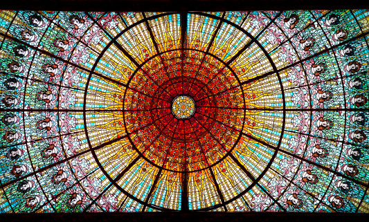 Stained Glass Dome. Palau de la Musica in Barcelona