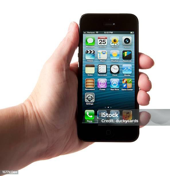 Iphone 5 헬드형 내에 검은색과 슬레이트 5에 대한 스톡 사진 및 기타 이미지 - 5, Apple Computers, iPhone