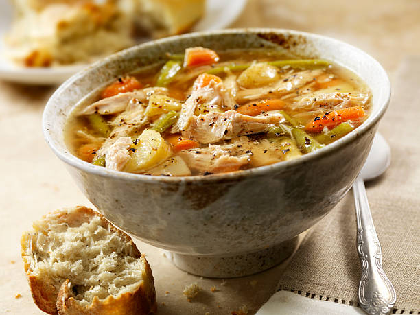 ホームメイドのトルコのスープ - focus on foreground portion meat color image ストックフォトと画像