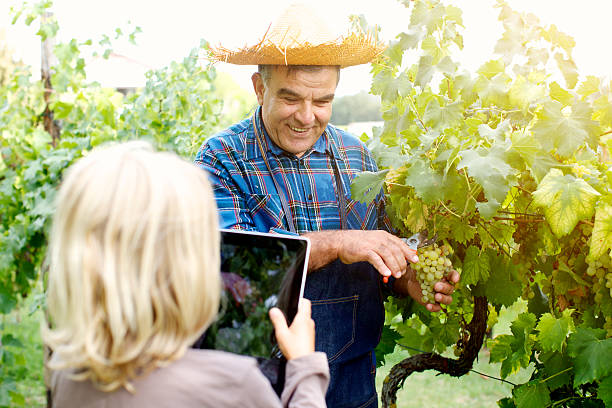 nephew tirar uma fotografia ao seu avô - casual granddaughter farmer expressing positivity imagens e fotografias de stock