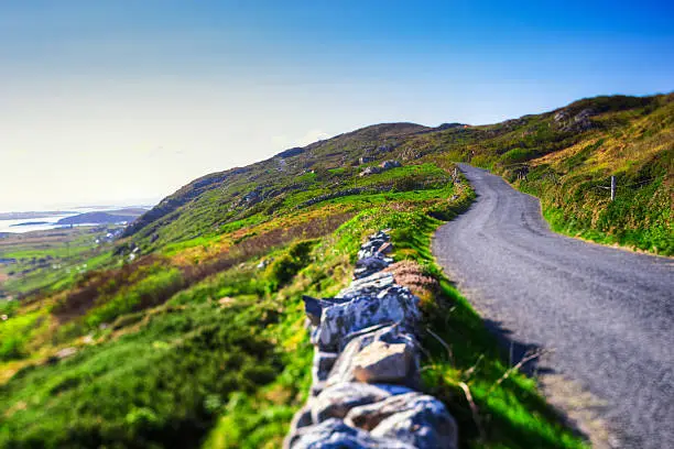 The popular Sky Road located in Clifden, Connemara, Ireland. Tilt shift lens.
