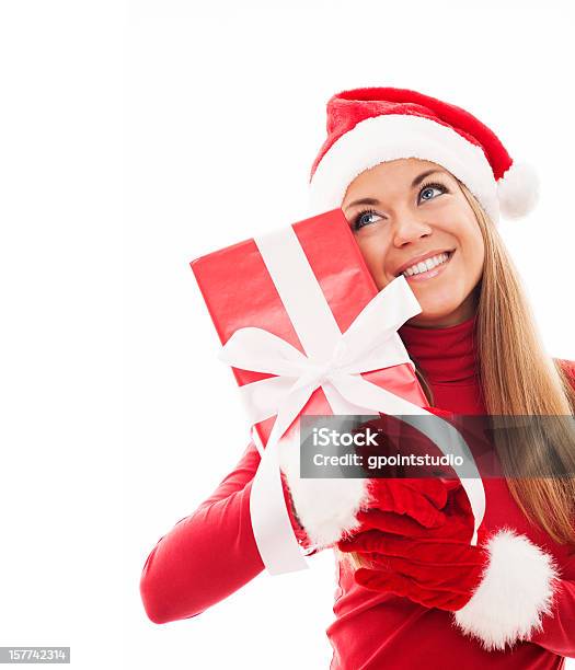 Attractive Woman With Christmas Gift Box Stock Photo - Download Image Now - 20-24 Years, Adult, Adults Only