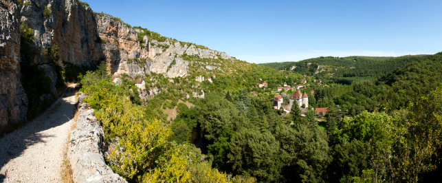 Picturesque rural valley and a small chateau at Sauliac Sur Cele, Lot, France