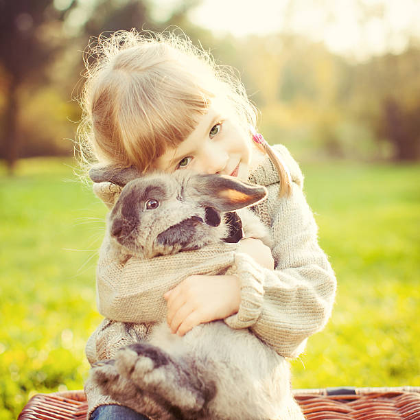 istock Little girl hugs a rabbit 157742569