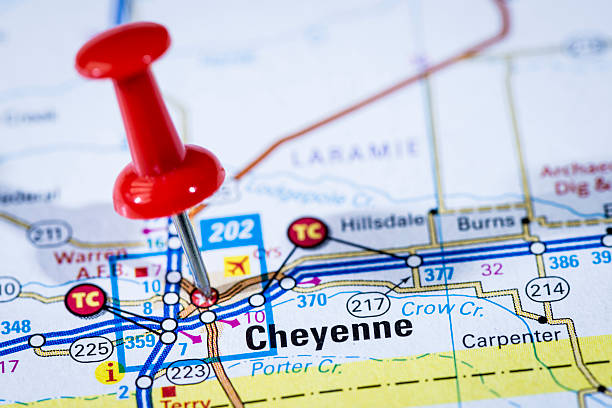 istock US capital cities on map series: Cheyenne, Wyoming, WY 157742570