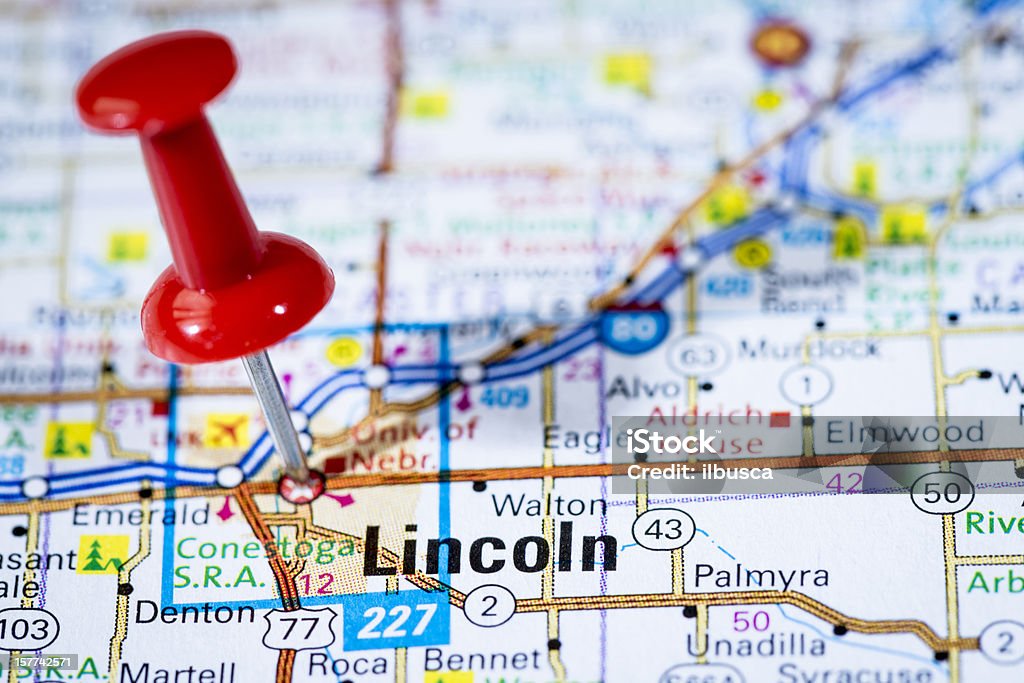 capital cities en el mapa de serie: Lincoln, Nebraska, NE - Foto de stock de Lincoln - Nebraska libre de derechos