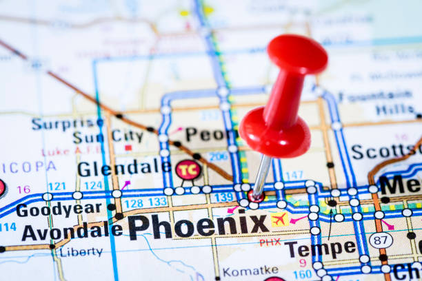 istock US capital cities on map series: Phoenix, Arizona, AZ 157742579