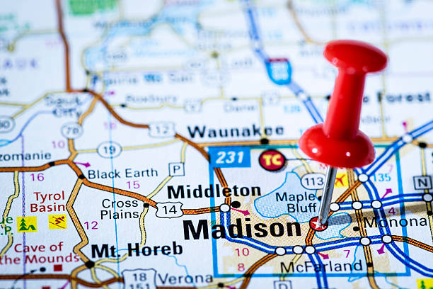 istock US capital cities on map series: Madison, Wisconsin, WI 157742583
