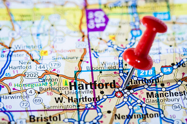 capital cities en el mapa de serie: hartford, connecticut, ct - connecticut map fotografías e imágenes de stock