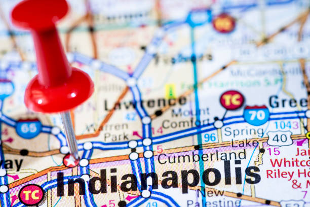 istock US capital cities on map series: Indianapolis, Indiana, IN 157742596