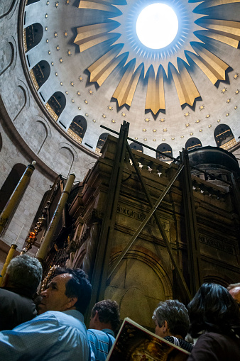 Christian pilgrims at the tomb of Christ inside Jerusalem's Holy Sepulchre