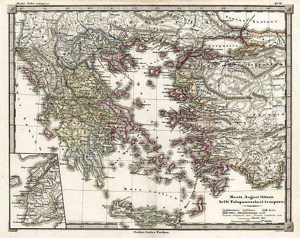 stockillustraties, clipart, cartoons en iconen met antique map of ancient greece - athens