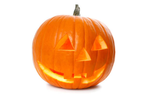 istock Illuminated Halloween Pumpkin on White Background 157743444