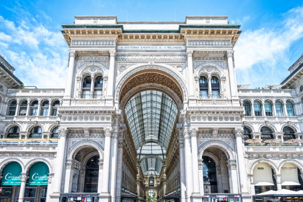 Milano,  Italy - March 07, 2024: High-end boutiques line the elegant Galleria Vittorio Emanuele II in Milan, Italy