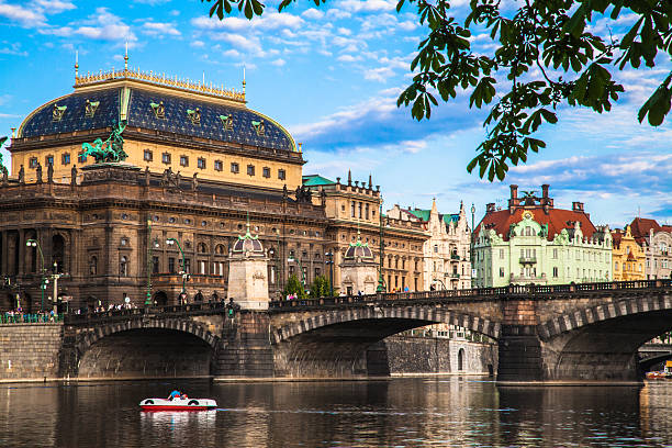 beautiful view of the Legli bridge and narodni divadlo