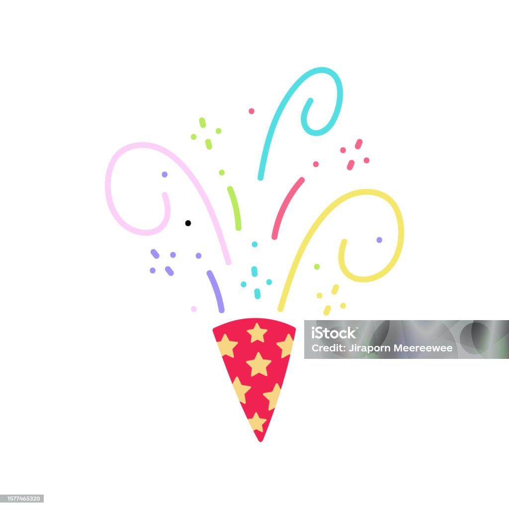 Cute Party Popper Isolated Confetti Explosion Firecrackers Celebration ...