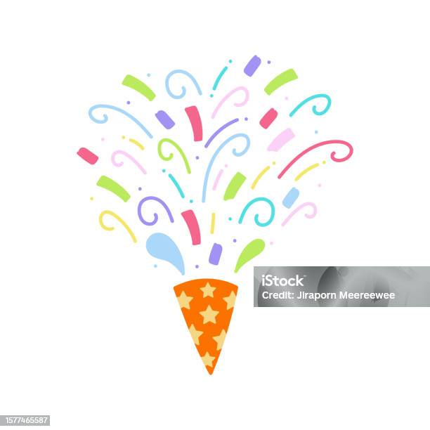 Cute Party Popper Isolated Confetti Explosion Firecrackers Celebration ...