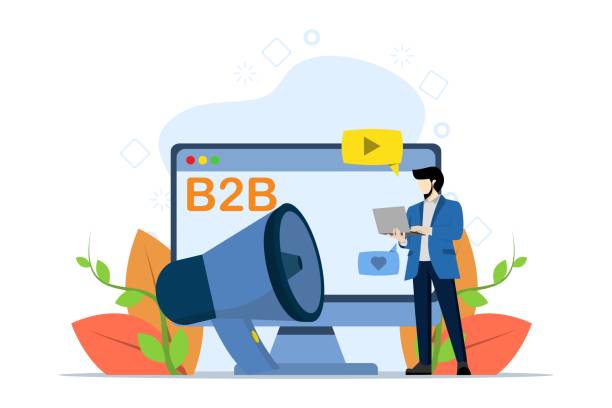 b2b-marketing, vertriebsmitarbeiter, personalisiertes verkaufskonzept mit kleinen leuten. telemarketing-vektor-illustration. digitale kampagne, handelsvertreter, markenvertreter, unternehmensmetapher. - sale sales occupation customer service representative megaphone stock-grafiken, -clipart, -cartoons und -symbole