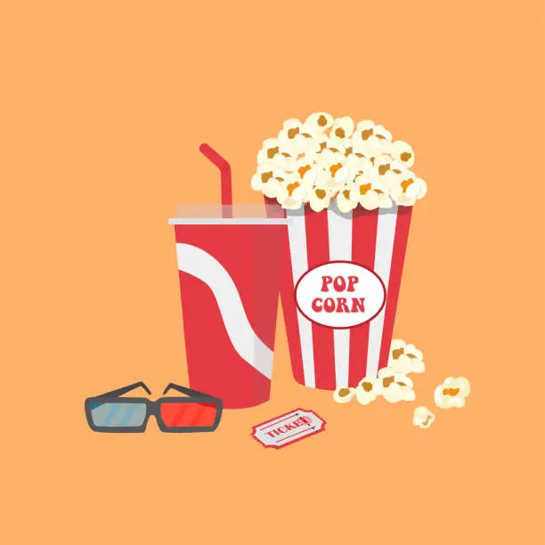 Vector illustration of Popcorn box and soda cup vector set