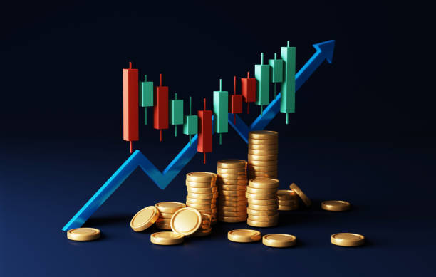istock Financial Market Analysis Forex Trading Candlestick Chart on Blue Background, 3D Render. 1577578422
