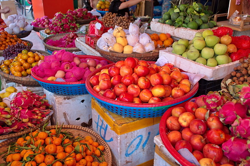 Colorful fruit and vegetables on market in Cambodia
