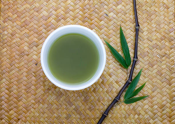 matcha green tea bowl cup with black bamboo