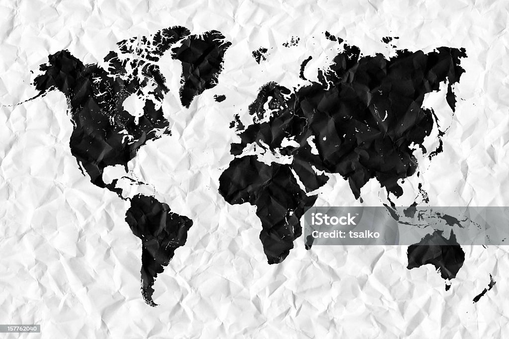 World map and all things related Word map on crumpled paper Computer Graphic Stock Photo