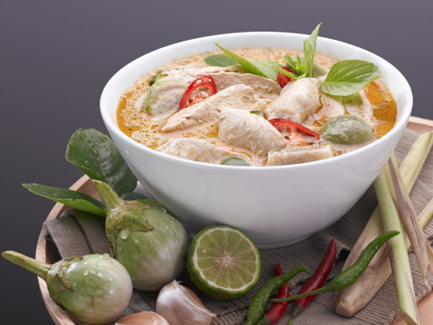 A gourmet traditional Thai curry soup, with spices, chili and lemongrass.