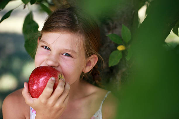 istock Young girl eating an apple 157768788