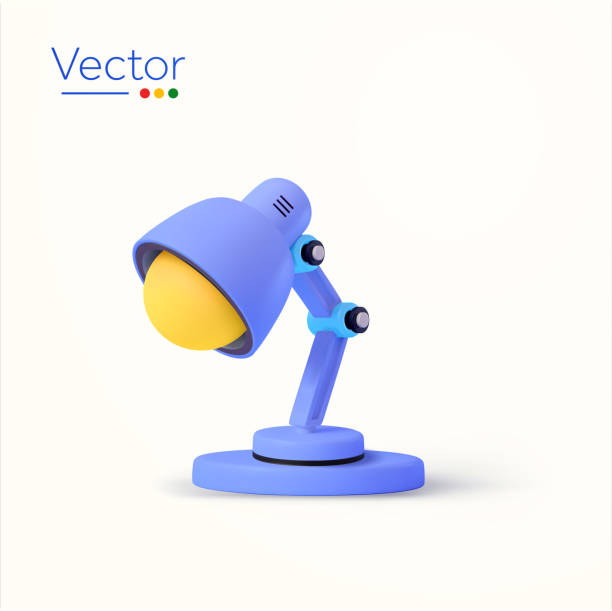 istock 3d Table or desk lamp with light bulb Interior design for lighting workplace at home and in office. Homework, school exercise concept. Business spotlight of new creative ideas. 3d vector illustration 1577693092