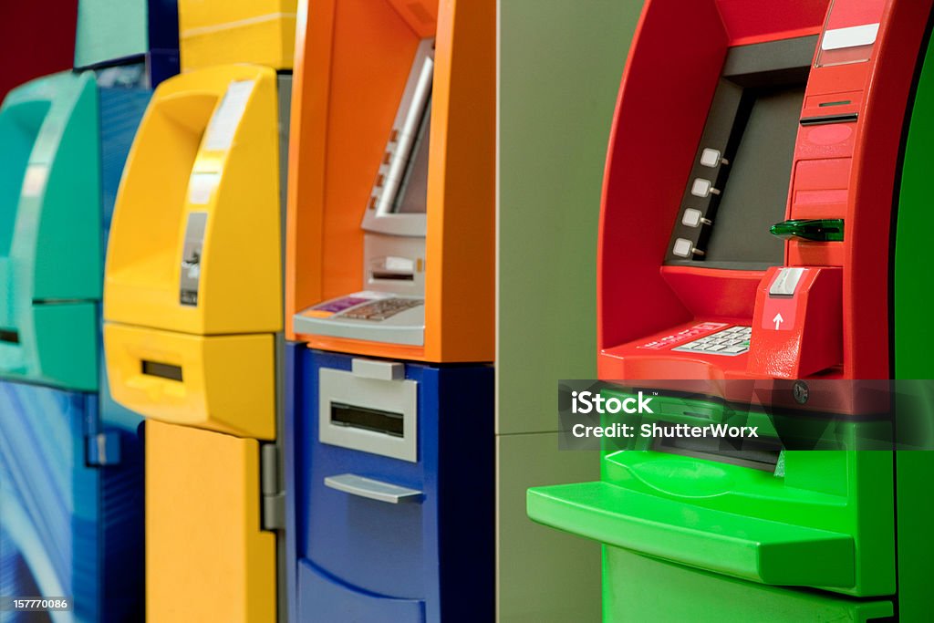 ATM Colorful Cash Machines.    ATM Stock Photo