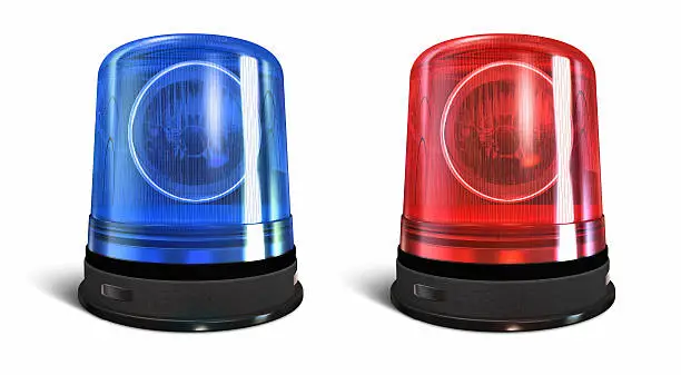 Blue and red emergency lights isolated on white.