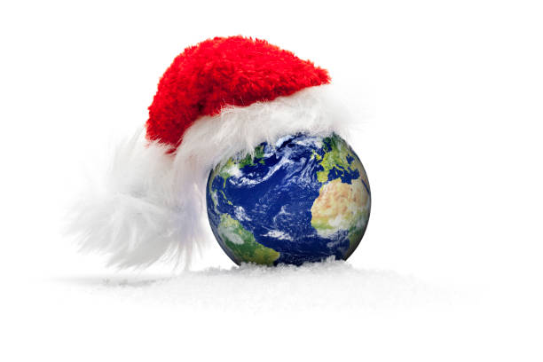istock Global christmas. Earth with Santa hat 157770375
