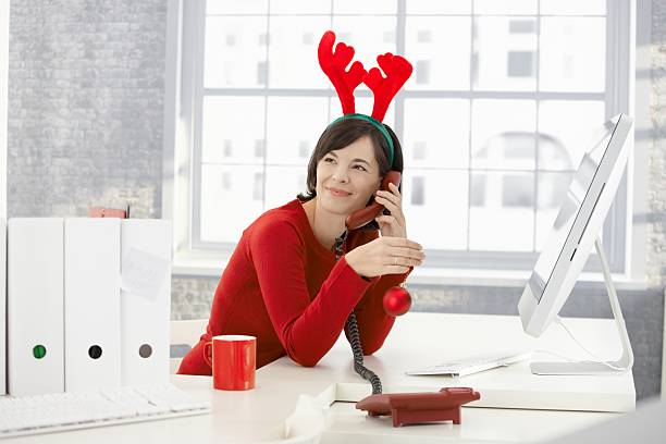 istock Christmas fun at office 157770386