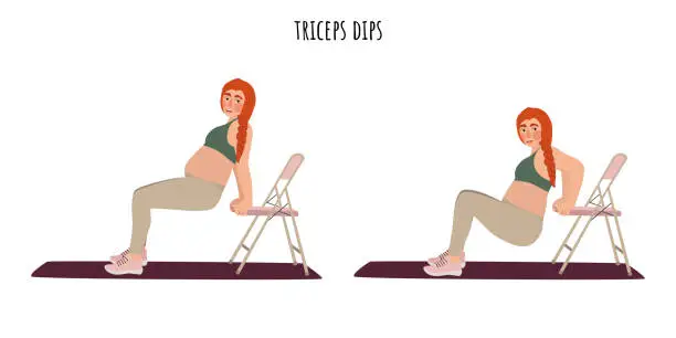 Vector illustration of Pregnant woman doing triceps dips exercise