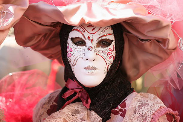 Attractive Female Posing in Venice Blue Colored Carnival Costume