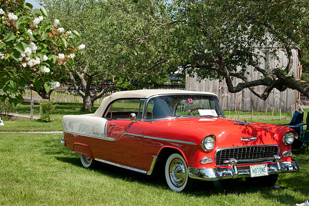 The back end of a red hot muscle car or hot rod.