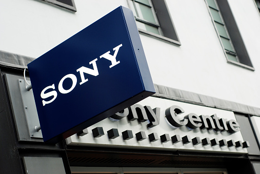 Liverpool, England - February, 19 2011: The sign of Sony Centre in Liverpool. Sony is a Japanese multinational conglomerate corporation headquartered in Minato, Tokyo, Japan.