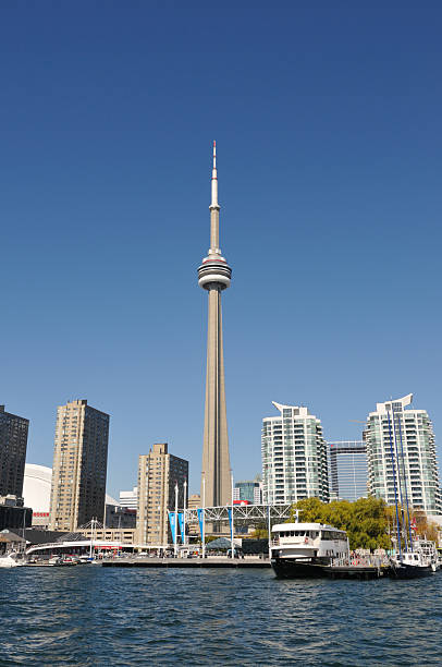 Toronto, Canada – July 07, 2023: Aerial view of Downtown Toronto during summer at sunset