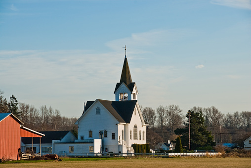 Conway, Washington, USA - February 09, 2011: Built in 1916, Fir Conway Lutheran Church is one of the most beautiful churches in the Pacific Northwest. Inside the church, there's a lovely sanctuary and one of the finest pipe organs in the area.